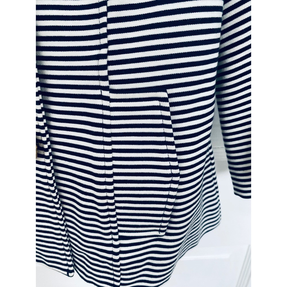 Cabi Navy White Striped Double Breasted Blazer Gold Crest Button Jacket Womens M - Picture 6 of 10